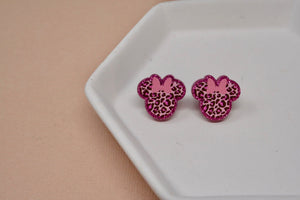 Pink Leopard With Bow Friend Acrylic Studs