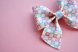 Floral Checkerboard Medium Giana Bow