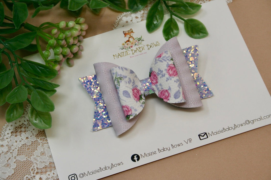 Lovely Lavender Floral Medium Ellie Bow