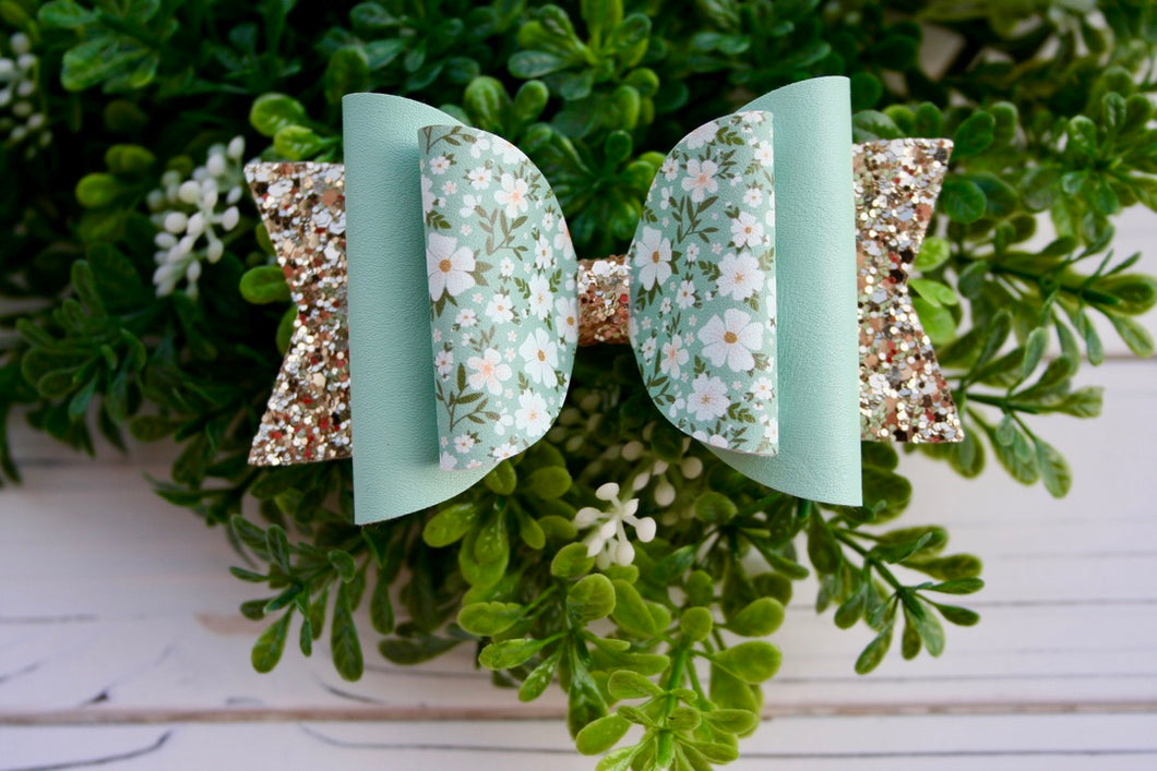 Elegant Sage Floral Large Ellie Bow