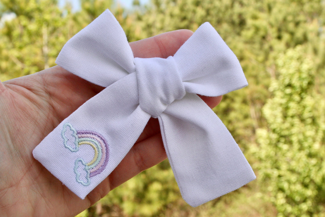 Pastel Rainbow Embroidered Handtied Bow